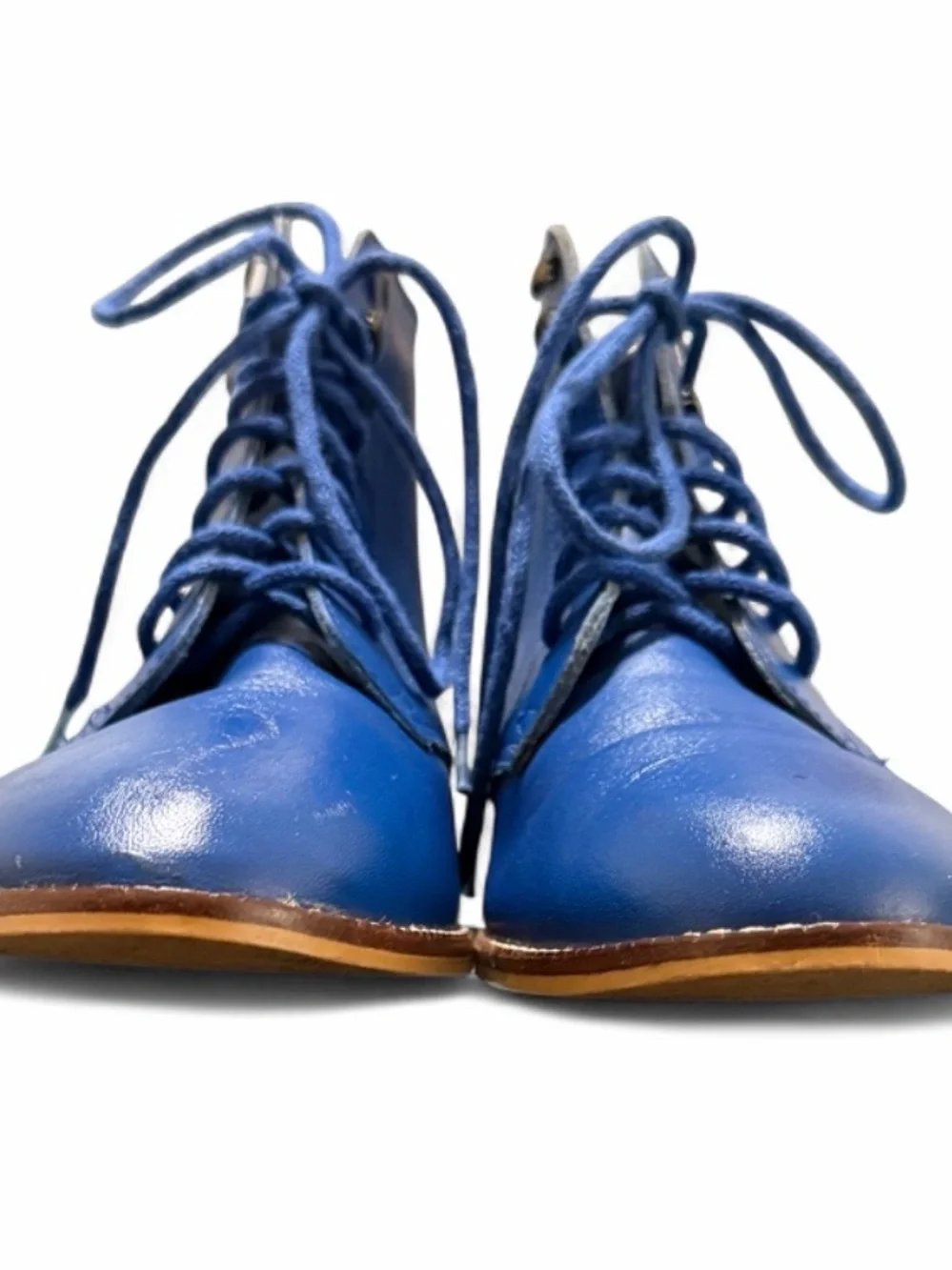 Rare Vintage Allegre' Royal Blue Genuine Leather Lace-Up Ankle Boots, Size 8 Y2K
